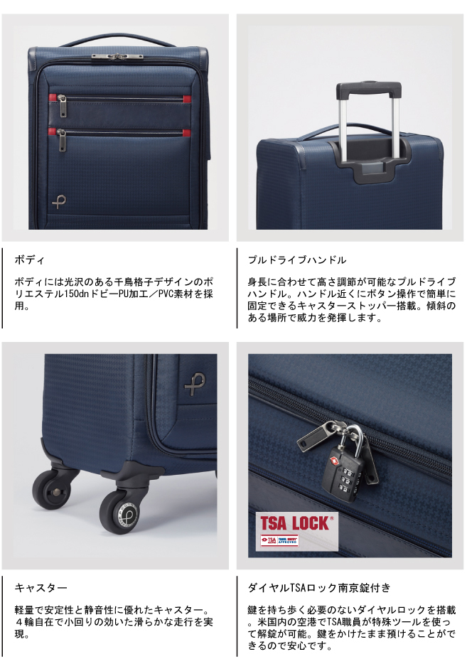 専門店の安心の1ヶ月保証付 プロテカ スーツケース 日本製 フィーナST キャスターストッパー TSAダイヤルファスナーロック付 機内持ち込み可  24L 40 cm