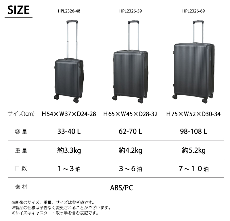 機内持ち込み ハピタスプラス スーツケース Sサイズ 33L 40L 容量拡張