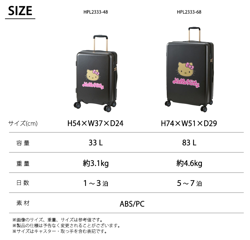サンリオキャラクターズ 日焼けハローキティ スーツケース Lサイズ 83L