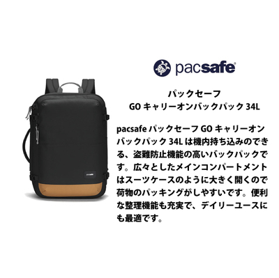 �p�b�N�Z�[�t GO �L�����[�I���o�b�N�p�b�N 34L �����b�N PACSAFE ( A&F �o�b�O ���s �A�E�g�h�A ���΂� �J�o�� �A�E�g�h�A�p�i �o�b�N ����h�~ �X�L�~���O�u���b�N RFIDsafe )